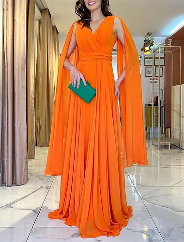  A-Lijn Bruiloft Gast Jurken Elegante Jurk Formeel Zomer Vloerlengte Lange Mouw V Hals Converteerbare Chiffon met Rimpeling 2025
