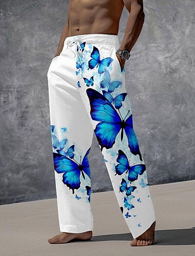 Herren Schmetterling Hose Mittlere Taille Urlaub Lässig Sommer Frühling 3D-Druck Meerblau Schwarz Königsblau