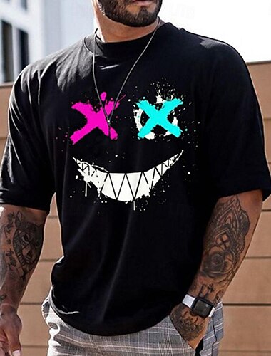  Schwarz Weiß T Shirt Legerer Stil Herren Grafik 100% Baumwolle Hemd Sport Brautkleider schlicht Hemd Kurzarm Bequemes T-Shirt Outdoor Strasse Sommer Modedesigner-Kleidung S M L XL XXL