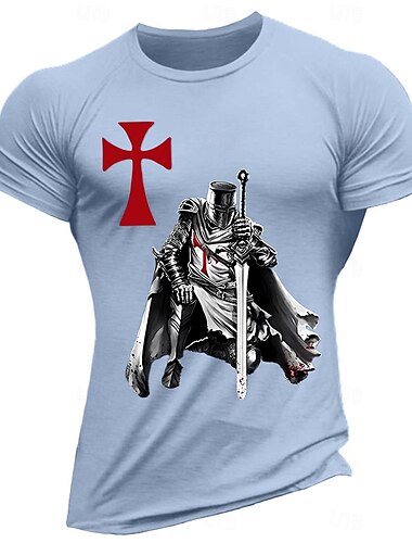  Herren Tempelritter Grafikdrucke Glaube T Shirt Grafischen T-Shirt Baumwolle Kurze Ärmel Grafik Hemd Wein Schwarz Weiß Bequemes T-Shirt Urlaub Straße Modedesigner-Kleidung