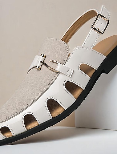 رجالي صنادل أحذية رومانية جلد PU متنفس مريح ضد الزحلقة مشبك أسود أبيض