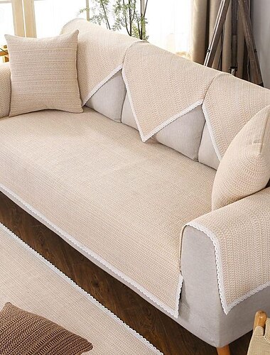  Sommermatte aus Baumwollleinen, Sofakissen, rutschfest, kühlendes Rückenkissen, Sitzkissen, Sofa-Armlehnenmatte