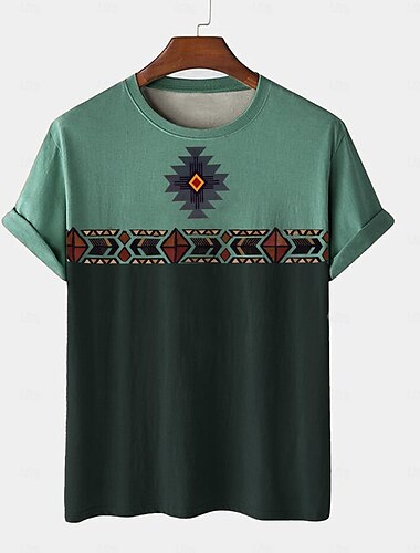  Ανδρικά Φυλής Εκτύπωση Bandana Μπλουζάκι Κοντομάνικη μπλούζα 3D εκτύπωση Στρογγυλή Ψηλή Λαιμόκοψη Πουκάμισο Διακοπές Etnic Ένδυση γυμναστικής και άθλησης Υπαίθρια Αθλήματα Causal Πεζοπορία