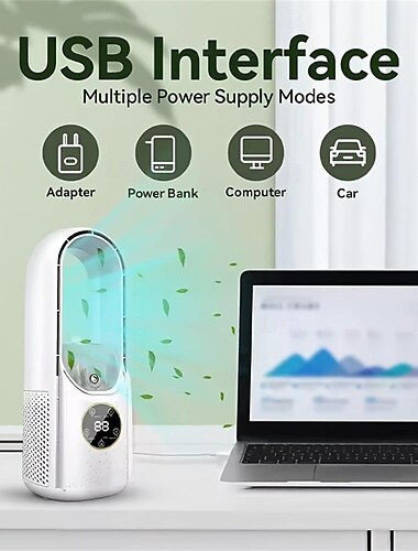  バネレスデスクファン – 超静音マイナスイオン浄化ファン、寝室とリビングルーム用の加湿機能付き