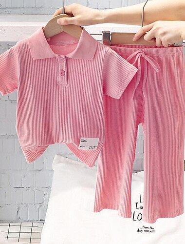  2 Stück kinderkleidung Mädchen Feste Farbe Hosenanzug einstellen Kurzarm Modisch Outdoor 3-7 Jahre Sommer Rosa Grün Grau