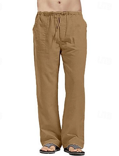  Herren Leinenhose Hose Hosen Sommerhosen Strandhose Tasche Kordelzug Elastischer Bund Glatt Komfort Atmungsaktiv In voller Länge Täglich Strassenmode Modisch Casual / sportlich Lockere Passform Cachi