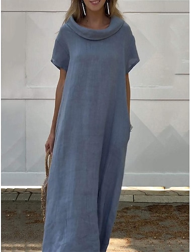  Femmes Vert militaire Rose Claire Bleu Été Printemps Robe maxi Robes inspirées du lin Robe Décontractée Robe en coton et lin Basique Moderne Quotidien Week-end Coupe Ample Uni Col ras du cou