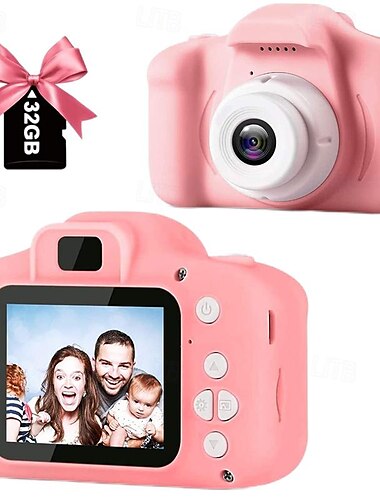  Kinderkamera zum Geburtstag für Mädchen und Jungen, Kinderspielzeug für 3 4 5 6 7 8 Jahre alte Kinder, digitale Video-Selfie-Kameras für Kleinkinder mit 32 GB SD-Karte, rosa