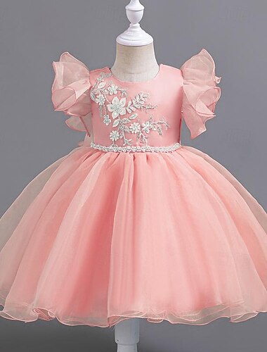  Kids Girls' Party Dress Floral Sequin Sleeveless Wedding Special Occasion Sequins Zipper Tie Knot Adorable Sweet Cotton Polyester Knee-length Party Dress Summer Spring Fall 3-12 Years White Pink Blue