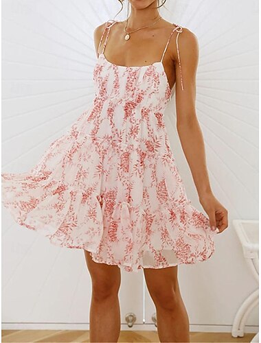  abito casual da donna sottoveste floreale a pois volant senza schienale spalline mini abito elegante casual quotidiano vacanza senza maniche estate