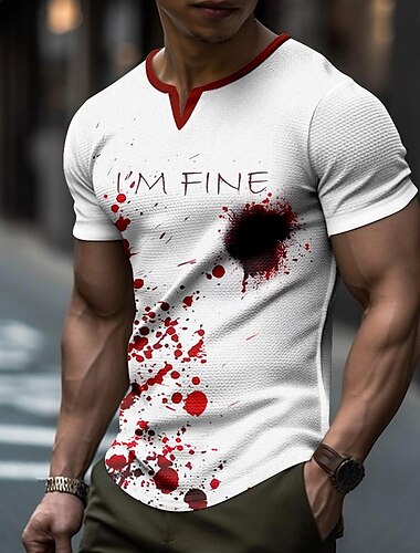  Blutflecken Mir geht es gut Urlaub Sport Modisch Herren 3D-Druck T Shirt Party Strasse Sports Outdoor T-Shirt Rot Kurzarm Rundhalsausschnitt Hemd Sommer Frühling Bekleidung S M L XL 2XL 3XL
