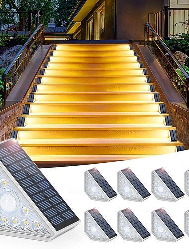  モーションセンサーソーラーステップライト屋外防水ソーラーステップライト超明るいLEDソーラーフェンスライトポーチ中庭デッキ装飾照明2/4個セット