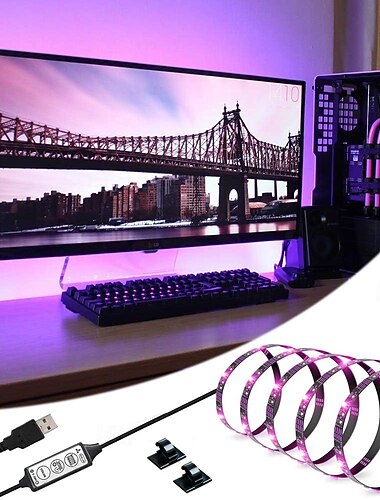  פס תאורה עמיד למים רקע טלוויזיית led 1-5m צבע rgb 5050 צבע משתנה LED רצועת שינוי צבע גמישה עם כבל usb 5v ומיני בקר מתאים למסיבת חדר שינה ולקישוט הבית