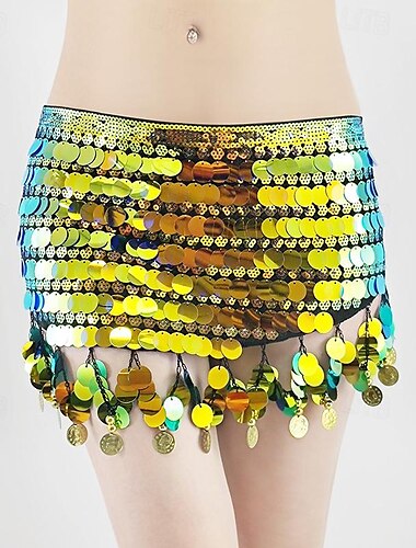  Bauchtanz Gürtel Goldmünzen Pure Farbe Farbaufsatz Damen Leistung Ausbildung Hoch Polyester Pailletten