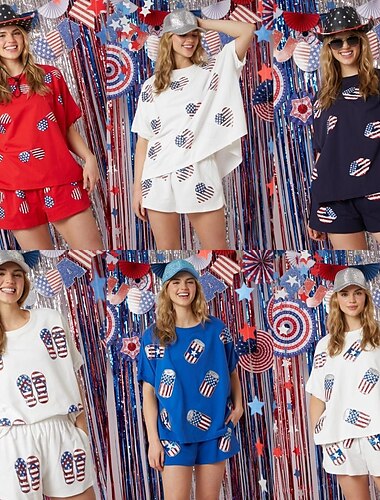  Amerikaanse Vlag Outfits T-Shirt Korte broek Amerikaanse Vlag Voor Dames Volwassenen Onafhankelijkheidsdag 4 juli Heet stempelen Casual / Dagelijks