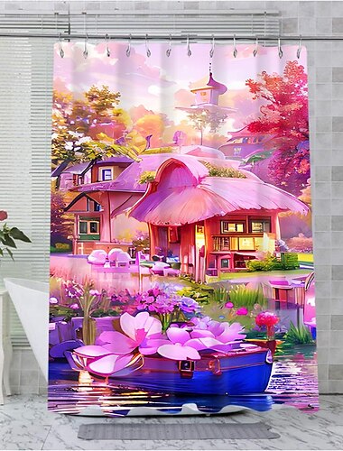  Douchegordijn met Haken 180cm*180cm (70"*70") Polyester Wasbaar Waterproof Patroon Badkamer Badkuip Decor Romantische Roze Bloemen