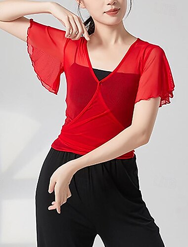  Sportkleidung oben Sattelgurt Pure Farbe Farbaufsatz Damen Leistung Ausbildung Kurzarm Hoch Polyester