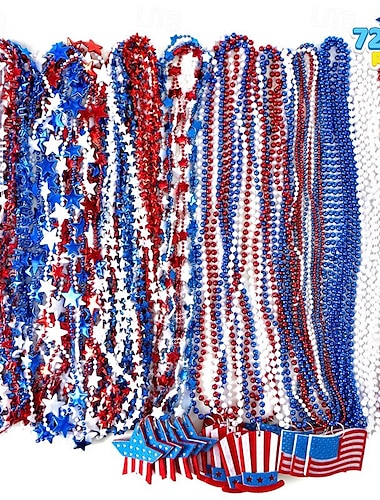  72 шт. 4 июля патриотическое ожерелье из бисера, ассортимент, объемные красные, белые, синие бусины, звездное ожерелье из бисера с кулоном, парад в честь Дня независимости, оптовое платье, аксессуар,