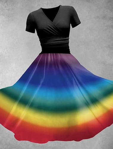  LGBTQ Arco iris Disfraz de carnaval Vestido swing Vestido acampanado Cosplay Mujer Adulto Desfile del orgullo Mes del Orgullo Mascarada Disfraz de carnaval fácil
