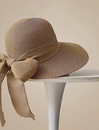  Γυναικεία Καπέλο Ψάθινο καπέλο Καπέλο ηλίου Φορητό Αντιηλιακή Προστασία Αναπνέει Δρόμος Καθημερινά Σαββατοκύριακο Φιόγκος Μονόχρωμες