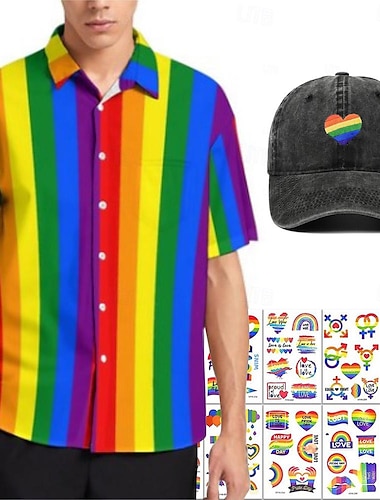  LGBT LGBTQ Rainbow Flag Blouse / Shirt Baseball Cap Tattoo Sticker Rainbow Graphic For Men's Adults' Masquerade 3D Print Pride Parade Pride Month