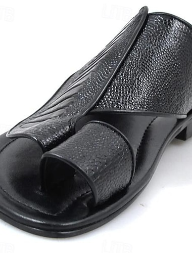  Sandales arabes en similicuir noir pour hommes – pantoufles traditionnelles à enfiler avec boucle d'orteil, chaussures décontractées confortables et élégantes pour l'été et le quotidien