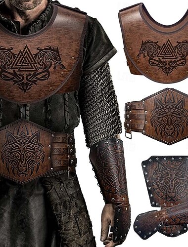  Medeltida kostymer Renässans Vapen och Rustning Kläder Armband Ren Faire Krigare Viking Herr Viking Halloween Karnival Prestanda LARP Ren Faire Vuxna Väst Midjeskärp Armskydd