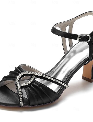  Damen Hochzeit Schuhe Hochzeit Party Täglich Einfarbig Hochzeitssandalen Brautschuhe Brautjungfernschuhe Funkelnder Glitzer Blockabsatz Peep Toe Elegant luxuriös Satin Knöchelriemen Wein Schwarz Weiß