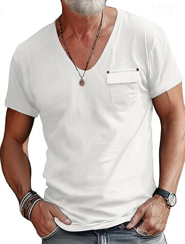  Voor heren T-shirt T-shirts Shirt met korte mouwen Korte mouw V-hals Lente zomer Effen Modieus Ontwerper Basic Voorvak Vakantie Straat Uitgaan Zwart Wit blauw Top T-shirt voor mannen