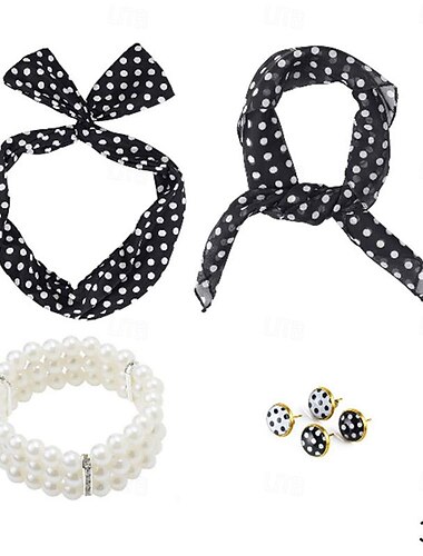  Vintage Tupfen 1950er Halskette Stirnband Zubehörset Tupfen Damen Halloween Maskerade Leistung Halloween Party-Abendmode Erwachsene Ohrringe Stirnband Ganzjahres