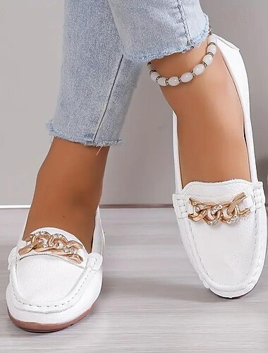  Γυναικεία Μοκασίνια Κλασικά Loafers ΕΞΩΤΕΡΙΚΟΥ ΧΩΡΟΥ Γραφείο Καθημερινά Καλοκαίρι Αγκράφα Επίπεδο Τακούνι Στρογγυλή Μύτη Βίντατζ Βασικό Περπάτημα PU Μοκασίνια Κάμελ Μαύρο Λευκό