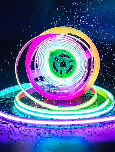  Tira de luz rgb cob a prueba de agua 16 pies 5 m ic inteligente flexible dc24v cinta de luz led ws2811 rgb direccionable con controlador rf o controlador wifi adecuado para fiestas en casa oficina
