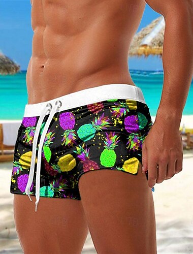  Herren Frucht Ananas Badehosen Badeshorts Boardshorts Mittlere Taille Mode Streetwear Designer Surfen Ferien Strand Tasche Kordelzug Elastischer Bund Designer Bekleidung
