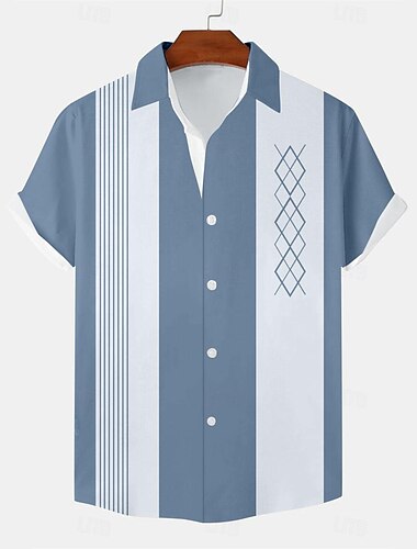  Herren Bowling-Shirt Knopfhemd Bedruckte Hemden Kurzarm Brautkleider schlicht Outdoor Täglich Sommer Umlegekragen Bedruckt Button-Down Schwarz Blau Khaki