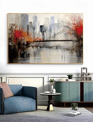  100% pintado à mão texturizado cidade pintura urbana acrílico abstrato paisagem pintura a óleo decoração de parede pintura para sala de estar escritório pintura de arte de parede