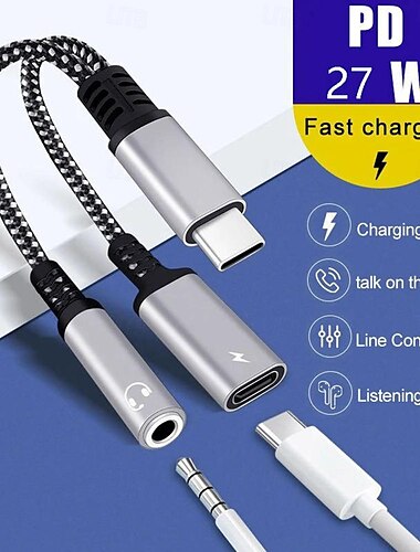  USB-разъем для наушников типа C до 3,5 мм, кабель-переходник 2 в 1, двойной USB-C, гнездовой аудиоразъем, разветвитель для зарядки, музыка