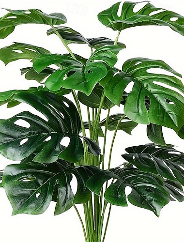  1 planta artificial de hojas de palmera, plantas tropicales falsas, árbol artificial de monstera, planta de hojas de palma falsas, adecuada para sala de estar, dormitorio, decoración del hogar,