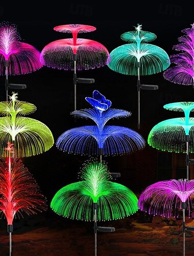  2 шт. солнечные светодиодные оптоволоконные медузы 5-слойные садовые фонари открытый водонепроницаемый газонный свет RGB меняющий цвет двор огни вилла парк патио тропа двор праздник пейзаж