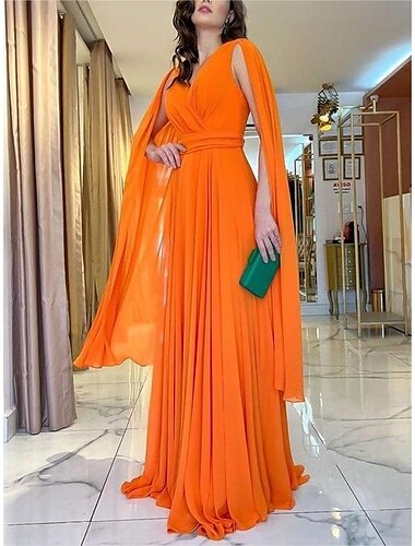 A-Linie Hochzeitsgastkleider Elegantes Kleid Formal Sommer Bodenlänge Langarm V-Ausschnitt Umstandschiff mit Rüsche 2025