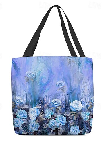  Damen Stoffbeutel Schultertasche Leinentragetasche Polyester Einkauf Festtage Strand Bedruckt Hohe Kapazität Klappbar Leichtgewichtig Blume Rot Blau
