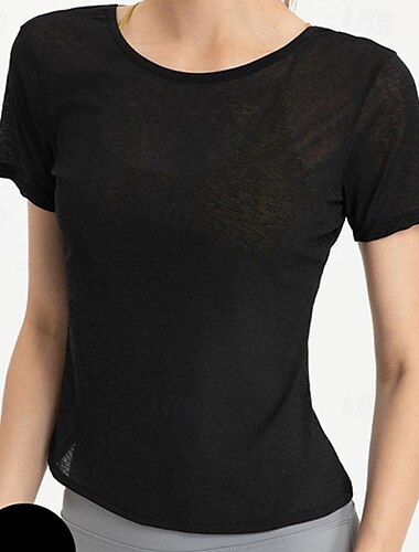  Damen Yoga Top Rundhalsausschnitt Schnelltrocknend Leicht Atmungsaktiv Rückenfrei Kurzarm Sport Einfarbig T-Shirt Oberteil Für Laufen Fitness Yoga Lässiger Schnitt Sportkleidung