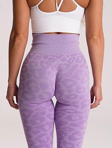  Damen Yogahose Yoga-Leggings Hohe Taille Yoga Fitnesstraining Pilates Strumpfhosen Leopard-Druck Schwarz Purpur Fuchsie Sport Sportkleidung Dehnbar Schlank