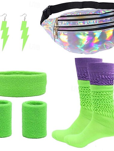  Retro Vintage Disko 1980er Outfits Tutu Bauchtasche Königin 80er Partygirl Damen Maskerade Junggesellinnenabschiedsparty Pride Parade Pride-Monat Erwachsene Armband Socken Tasche