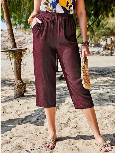  Damen Capri-Shorts Casual Wadenlänge Glatt Kordelzug Seitentaschen Ausgeschnitten Atmungsaktivität Komfortabel Mikro-elastisch Wochenende Schwarz Wein Blau Grau Sommer Regular Fit