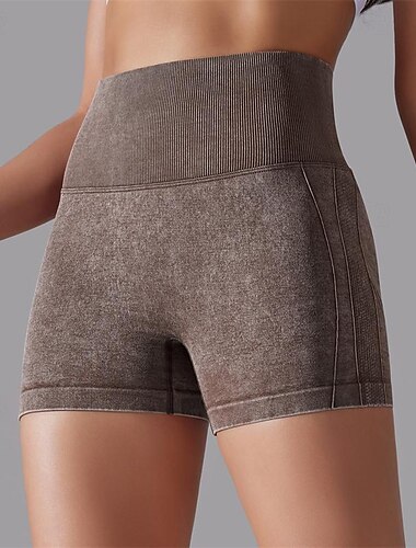  Damen Fitnessshorts Yogashorts Trainingsshorts Hohe Taille Yoga Fitnesstraining Pilates Shorts Dunkelgrau Himmelblau Purpur Sport Sportkleidung Dehnbar Schlank
