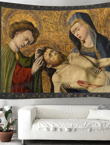  Tapeçaria Medieval Tapeçaria da Idade Média Arte Gótica Grande Tapeçaria Mural Decoração Fotografia Fundo Cobertor Cortina Casa Quarto Sala de Estar Decoração Pietà de Tarascon