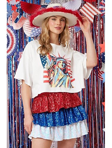  USA Flagge T-Shirt-Ärmel USA Flagge Für Damen Erwachsene Tag der Unabhängigkeit 4. Juli Heißprägen Casual
