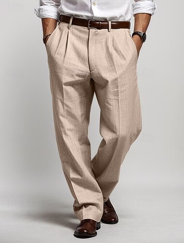  Herren Leinenhose Hose Hosen Sommerhosen Faltenhose Vordertasche Gerade geschnitten Glatt Komfort Atmungsaktiv Casual Täglich Festtage Modisch Basic Schwarz Weiß