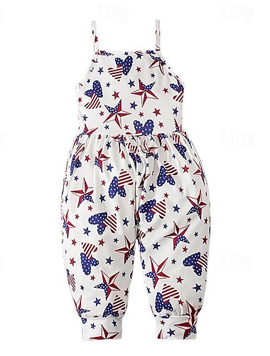  Sommer-Overall mit rückenfreiem Träger und Sternen für Mädchen und Kinder, Kletteranzug, Overall zum amerikanischen Unabhängigkeitstag, Kinderkleidung