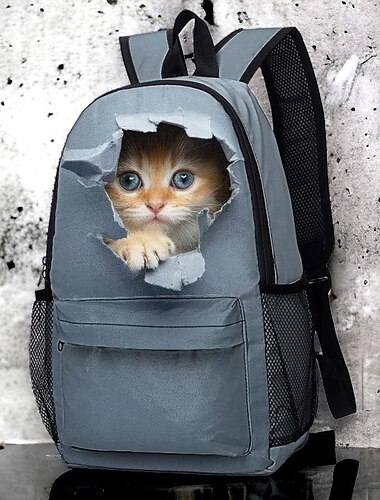  Damen Rucksack Schultasche Schulanfang Outdoor Täglich Katze Polyester Hohe Kapazität Leichtgewichtig Langlebig Reißverschluss Bedruckt Blau Grün